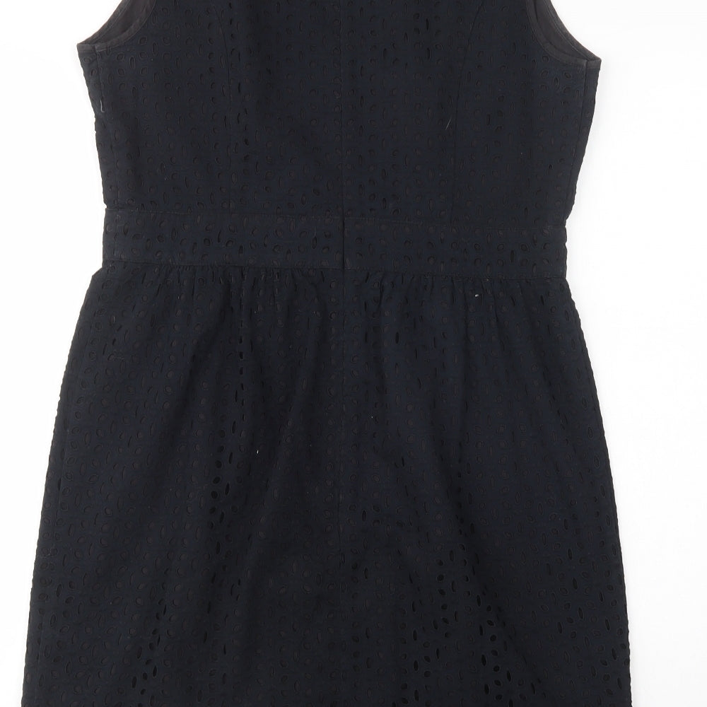 Amphora Womens Black Cotton Fit & Flare Size 14 Boat Neck Zip