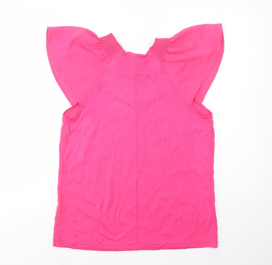 Warehouse Womens Pink Polyester Basic Blouse Size 12 Scoop Neck