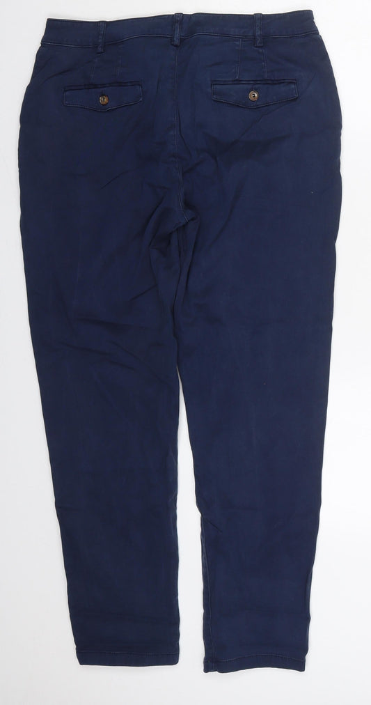 Zara Womens Blue Cotton Trousers Size 10 L27 in Regular Button