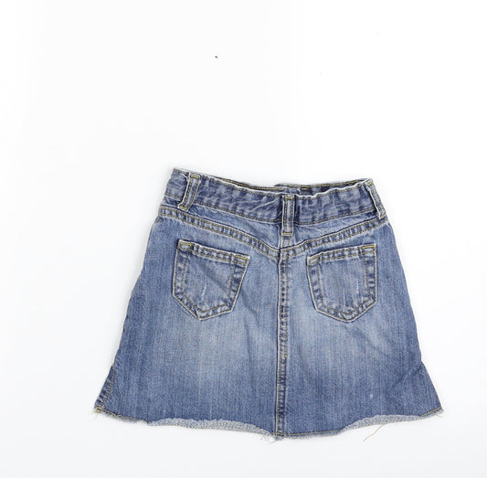 Matalan Girls Blue 100% Cotton A-Line Skirt Size 4 Years Slim Zip - Distressed