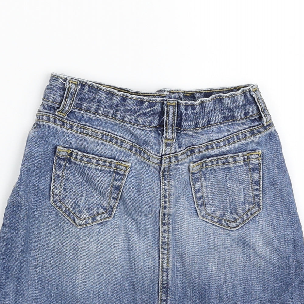 Matalan Girls Blue 100% Cotton A-Line Skirt Size 4 Years Slim Zip - Distressed