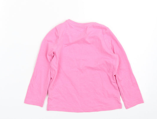 Marks and Spencer Girls Pink Cotton Pullover T-Shirt Size 2-3 Years Crew Neck Pullover - It's cool to be you