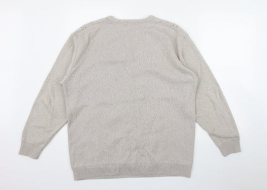 Greenwoods Casual Mens Beige V-Neck Cotton Pullover Jumper Size L