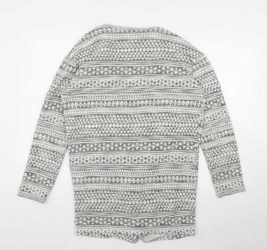 New Look Womens Ivory V-Neck Geometric Cotton Cardigan Jumper Size 12