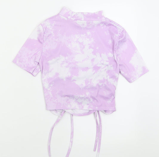Style Wise Womens Purple Geometric Polyester Cropped T-Shirt Size 6 Crew Neck