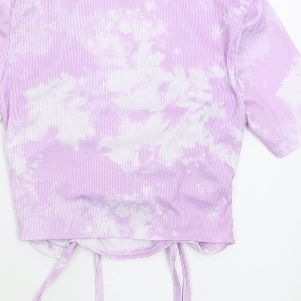 Style Wise Womens Purple Geometric Polyester Cropped T-Shirt Size 6 Crew Neck