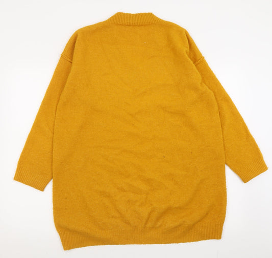 Red Herring Womens Yellow V-Neck Acrylic Pullover Jumper Size 14