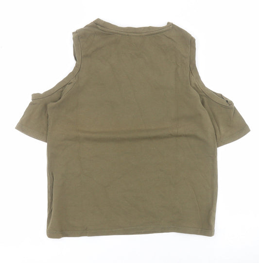 River Island Womens Green Polyester Cropped Polo Size 6 Round Neck