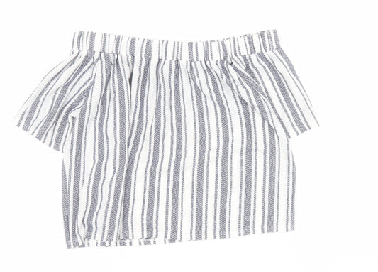 Topshop Womens White Striped Polyester Basic Blouse Size 6 Off the Shoulder