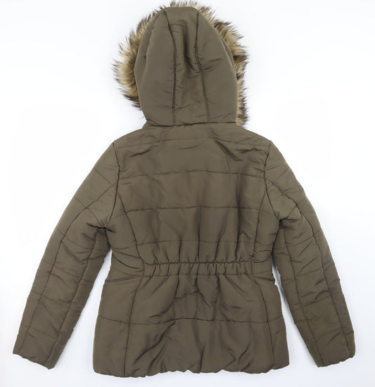 H&M Womens Green Parka Coat Size 10 Zip