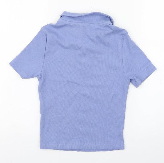 New Look Girls Blue Cotton Basic Polo Size 12-13 Years Collared Button