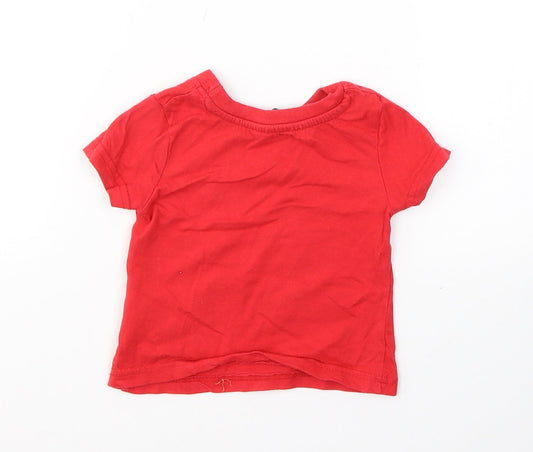 Rebel Boys Red Cotton Basic T-Shirt Size 9-12 Months Round Neck Pullover - Tractors