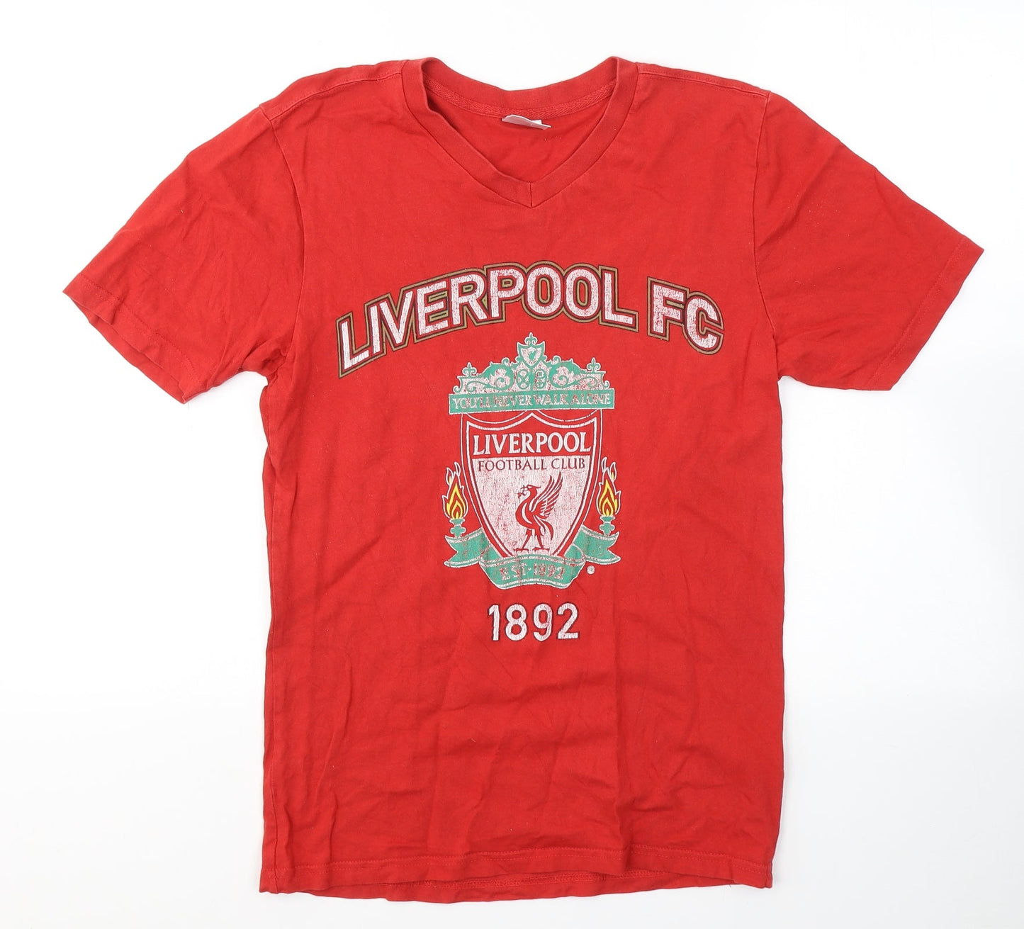 Liverpool FC Mens Red Cotton T-Shirt Size S V-Neck - 1892
