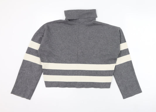 New Look Girls Grey Roll Neck Striped Viscose Pullover Jumper Size 14-15 Years Pullover