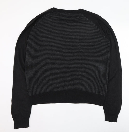 Onfire Mens Black Round Neck Striped Acrylic Pullover Jumper Size L