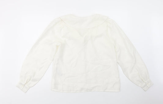 Pieces Womens White Polyester Basic Button-Up Size S Collared