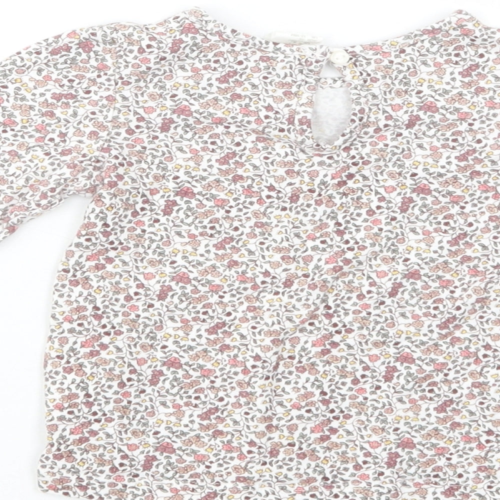H&M Baby Pink Floral Cotton Basic T-Shirt Size 12-18 Months Crew Neck Button