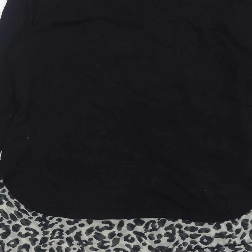 Stella Morgan Womens Black Crew Neck Animal Print Cotton Pullover Jumper Size 8