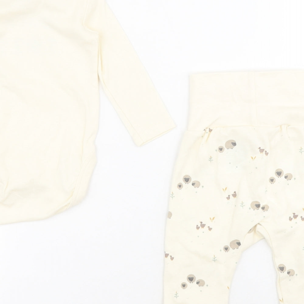 H&M Baby Beige 100% Cotton Dress Set Outfit/Set Size 0-3 Months Snap - Sheep