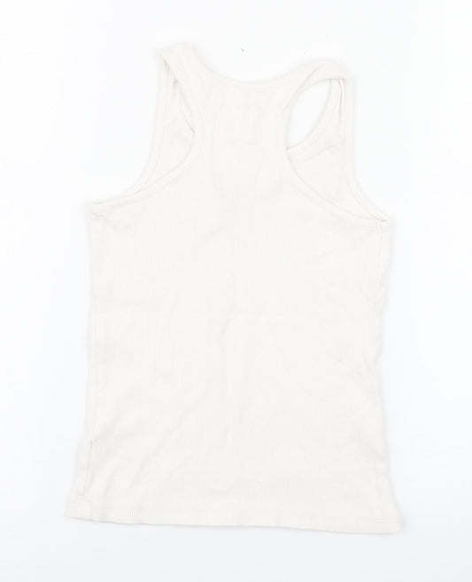 TU Girls White Cotton Basic Tank Size 7 Years Round Neck Pullover