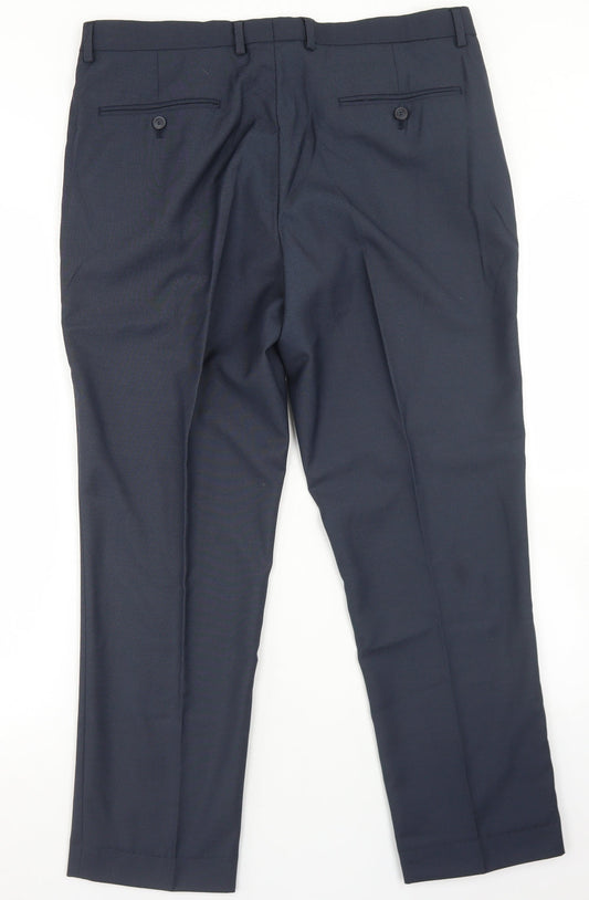 Simon Jersey Mens Blue Polyester Dress Pants Trousers Size 34 in L26 in Regular Hook & Eye - Tailored