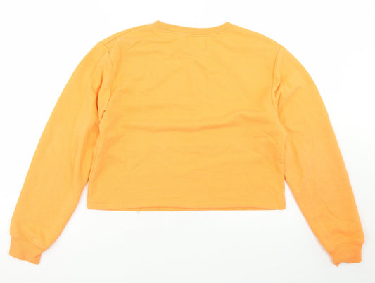 Pull&Bear Womens Orange Cotton Pullover Sweatshirt Size S - Cropped