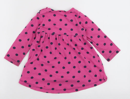 NEXT Girls Pink Polka Dot 100% Cotton Skater Dress Size 12-18 Months Round Neck Button