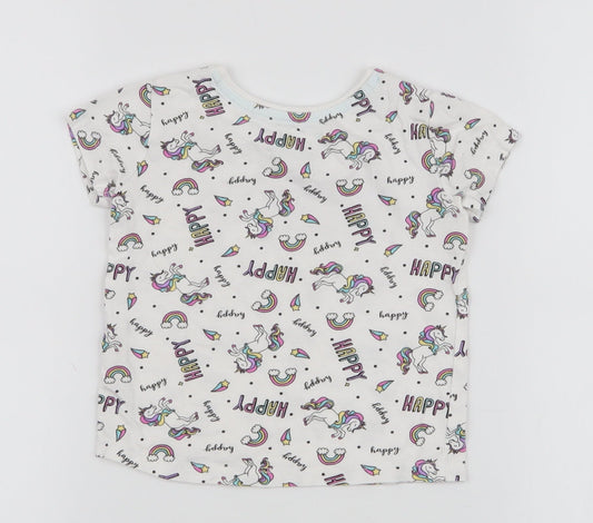 Primark Girls Multicoloured 100% Cotton Jersey T-Shirt Size 18-24 Months Round Neck Pullover - Unicorns Rainbows