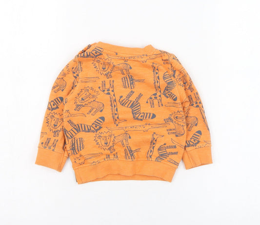F&F Boys Orange Cotton Pullover Jumper Size 6-9 Months Pullover - Lion, Giraffe, Zebra, Crocodile