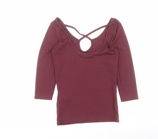 New Look Womens Purple Polyester Camisole T-Shirt Size 10 Scoop Neck - Ribbed