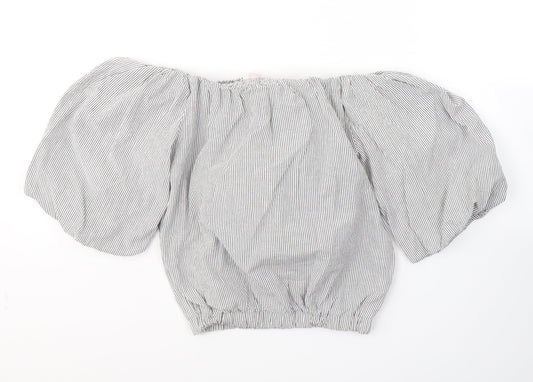 miss e*vie Girls Grey Striped Cotton Jersey T-Shirt Size 11-12 Years Square Neck Pullover