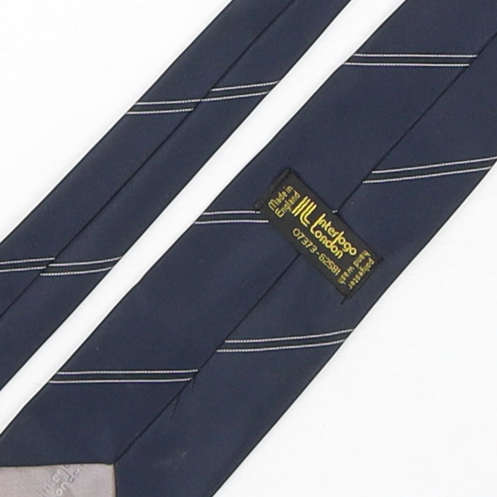 Interlogo London Mens Blue Striped Polyester Pointed Tie One Size