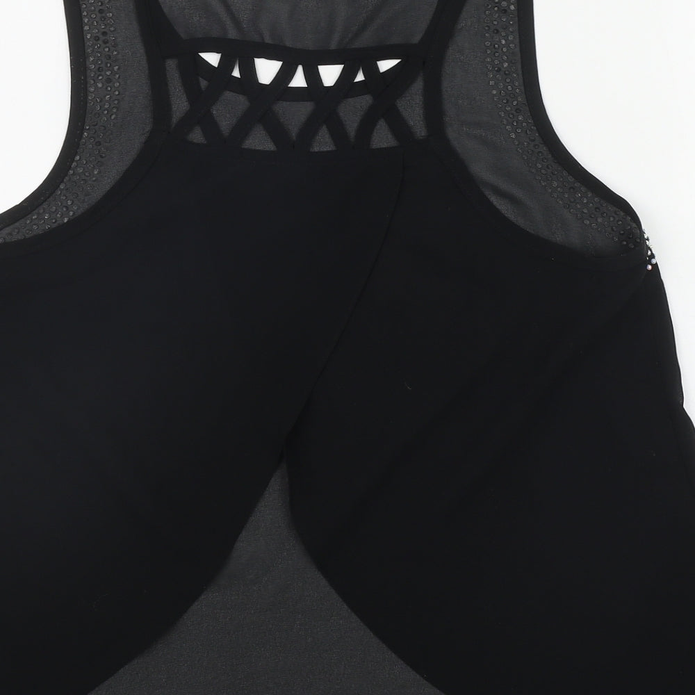 Maison Chic Womens Black Polyester Basic Tank Size S Scoop Neck