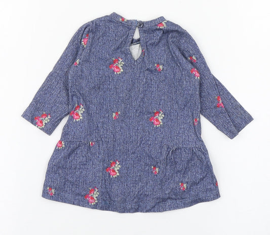 United Colors of Benetton Girls Blue Geometric 100% Cotton Skater Dress Size 0-3 Months Round Neck Pullover