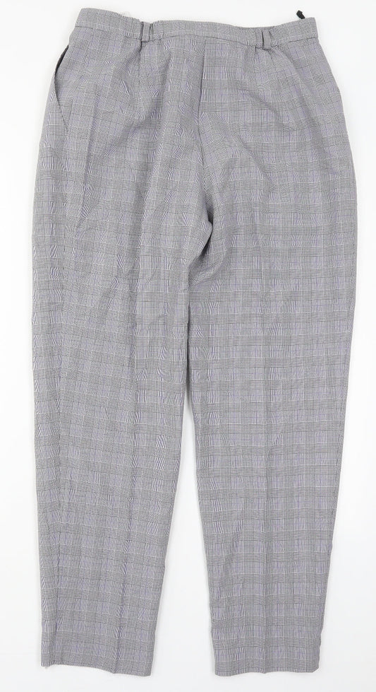 Marks and Spencer Womens Grey Check Polyester Trousers Size 14 L29 in Regular Button