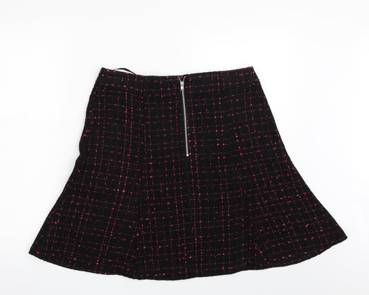 Dunnes Stores Womens Black Check Acrylic A-Line Skirt Size 12 Zip