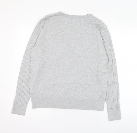H&M Womens Grey V-Neck Viscose Pullover Jumper Size L