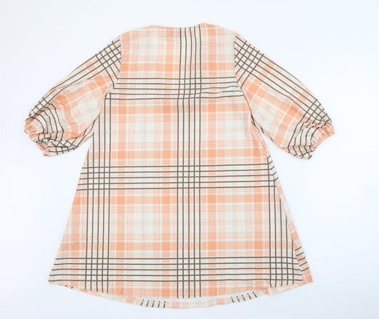 ASOS Womens Orange Plaid Polyester Shift Size 2 V-Neck