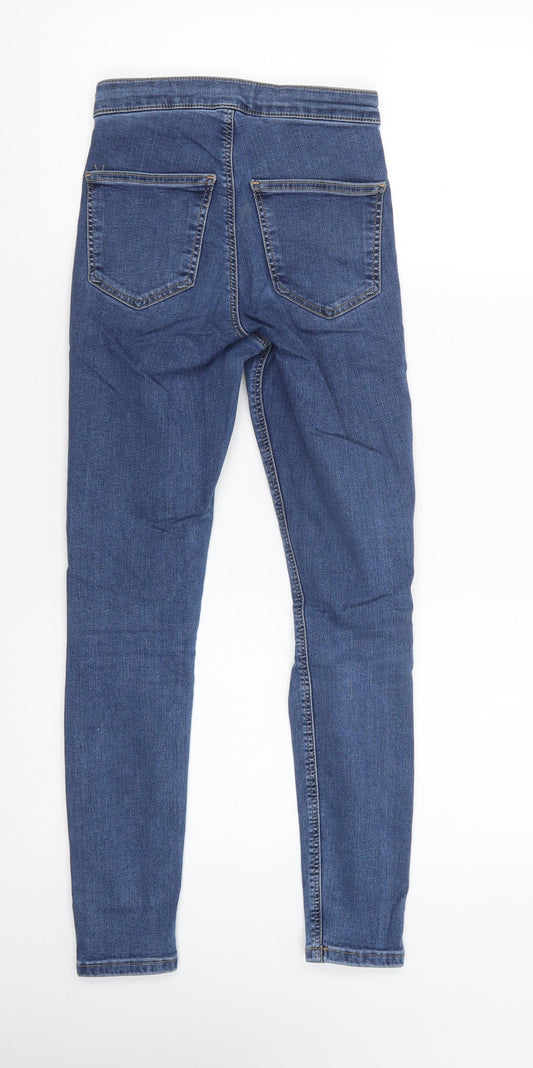 Topshop Womens Blue Cotton Skinny Jeans Size 6 L30 in Regular Button