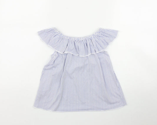 Dunnes Stores Girls Blue Striped Polyester Basic Casual Size 9-10 Years Off the Shoulder