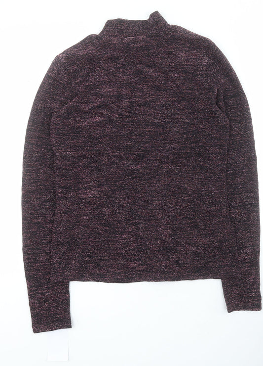 Amaryllis Womens Pink Nylon Basic T-Shirt Size S High Neck