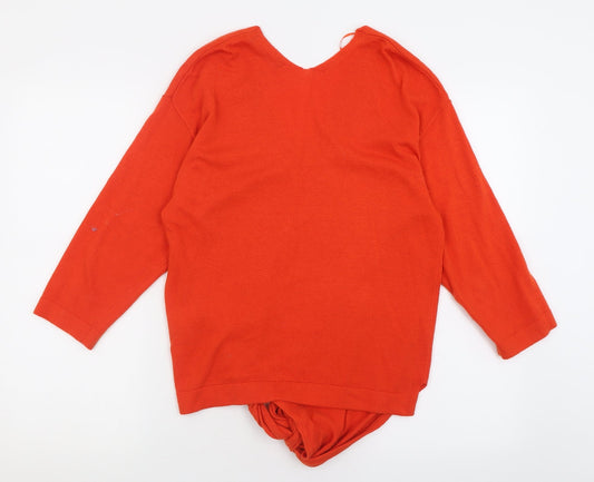 Marks and Spencer Womens Orange V-Neck Viscose Pullover Jumper Size 12