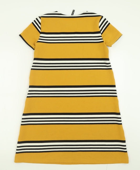 Stradivarius Womens Yellow Striped Polyester A-Line Size M Crew Neck Pullover