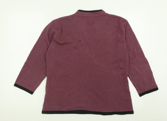 Janique Womens Purple V-Neck Acrylic Pullover Jumper Size 16
