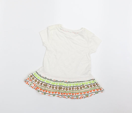 Dunnes Stores Girls White 100% Cotton Pullover T-Shirt Size 12-18 Months Crew Neck Pullover