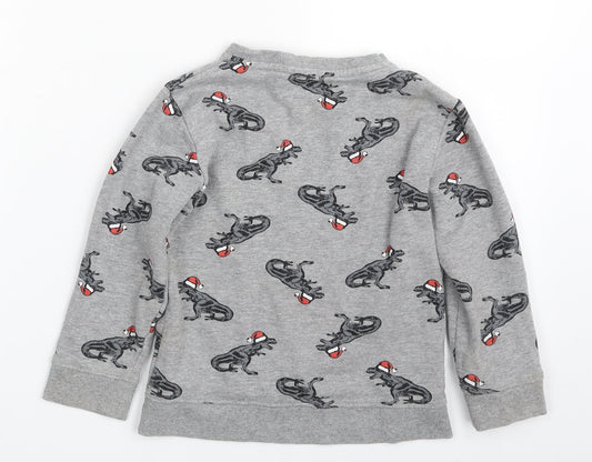 Urban Rascals Boys Grey Cotton Pullover Sweatshirt Size 5-6 Years Pullover - Christmas- Dinosaur