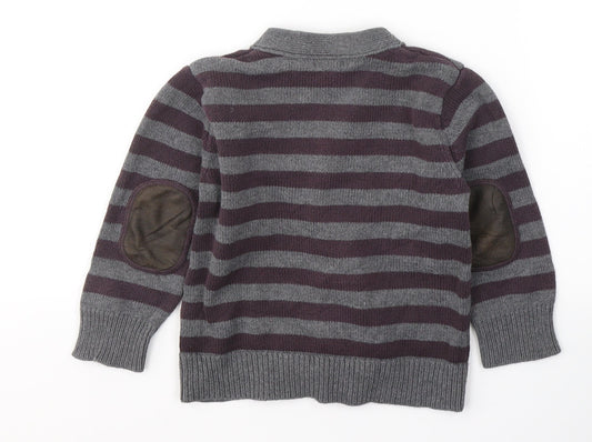 Gap Boys Grey V-Neck Striped Cotton Cardigan Jumper Size 2 Years Button