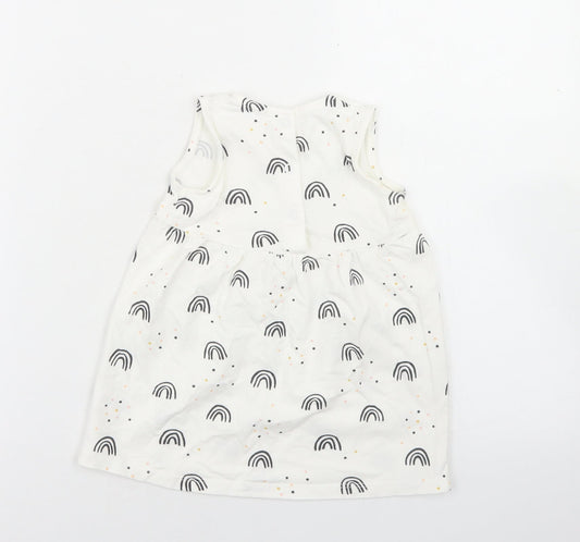 Goerge Girls White Geometric Cotton Fit & Flare Size 9-12 Months Round Neck Snap - Rainbow Print