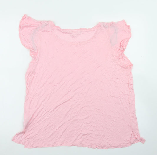 H&M Womens Pink Viscose Basic T-Shirt Size L Round Neck