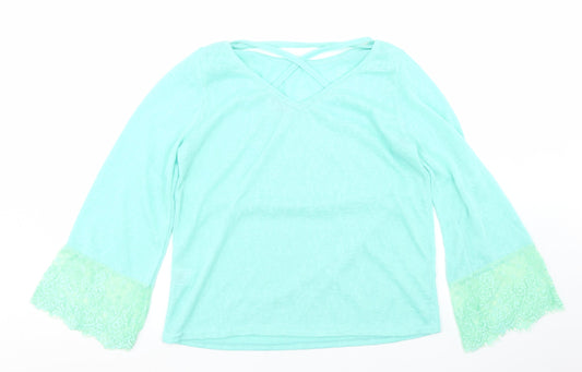 Paramour Womens Blue Polyester Basic T-Shirt Size M Round Neck - Lace Trim lseeve